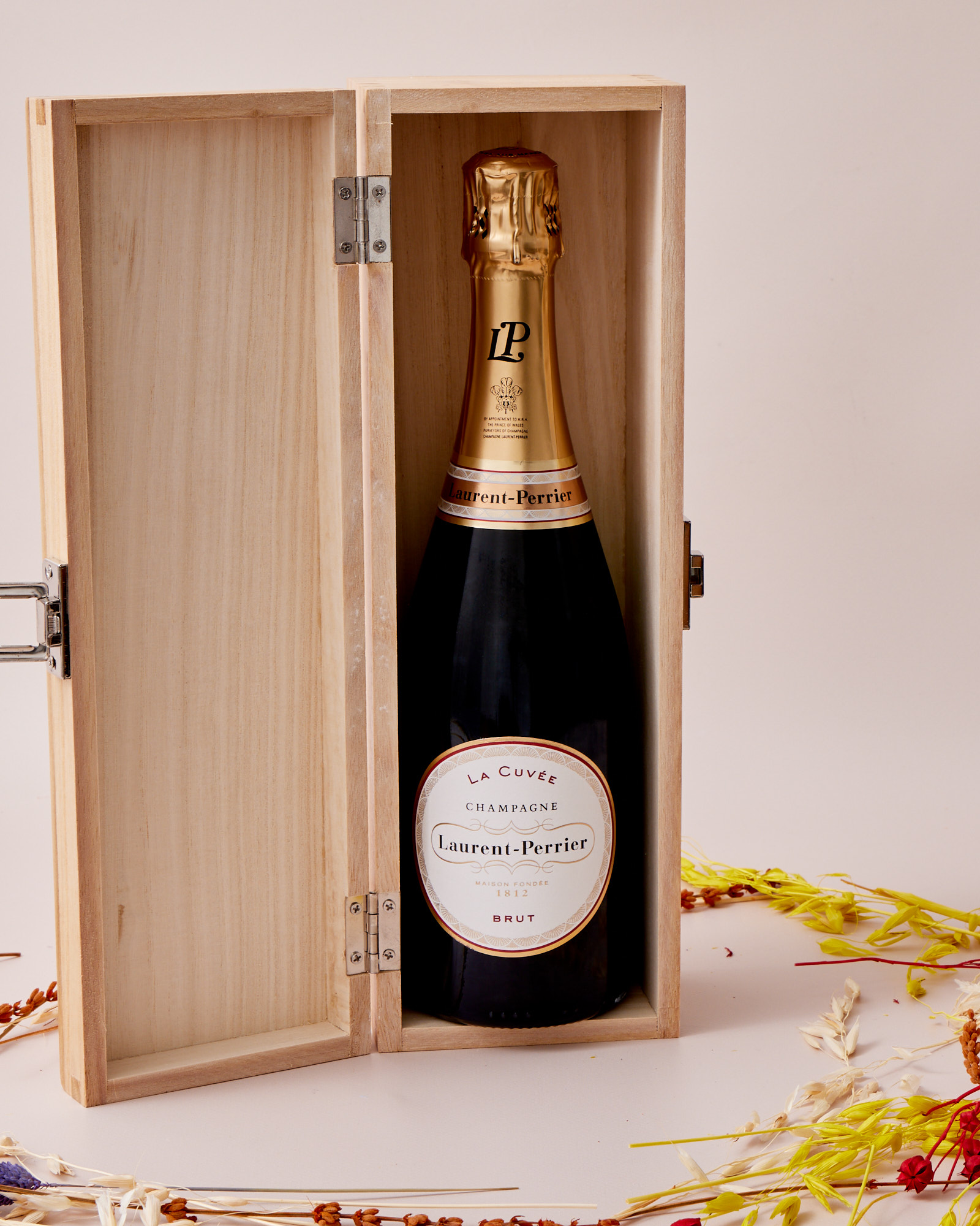 Engraved Wooden Box With Laurent-Perrier Champagne - Initials and Message